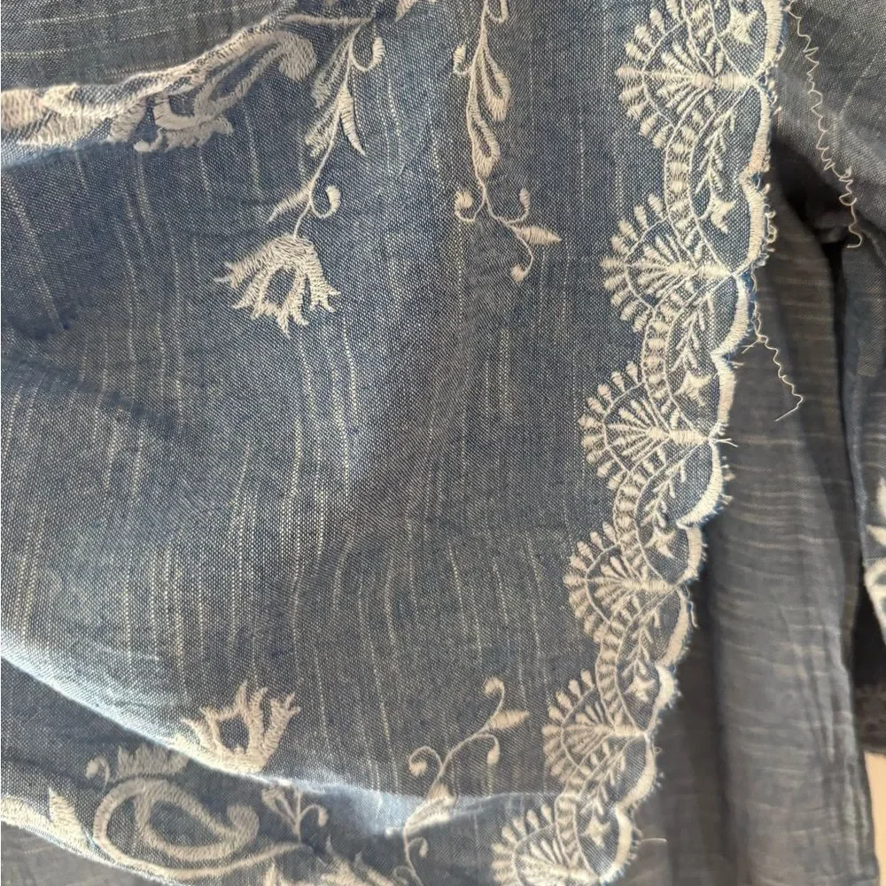 Kyla Seo Caite embroidered light chambray V-neck dress